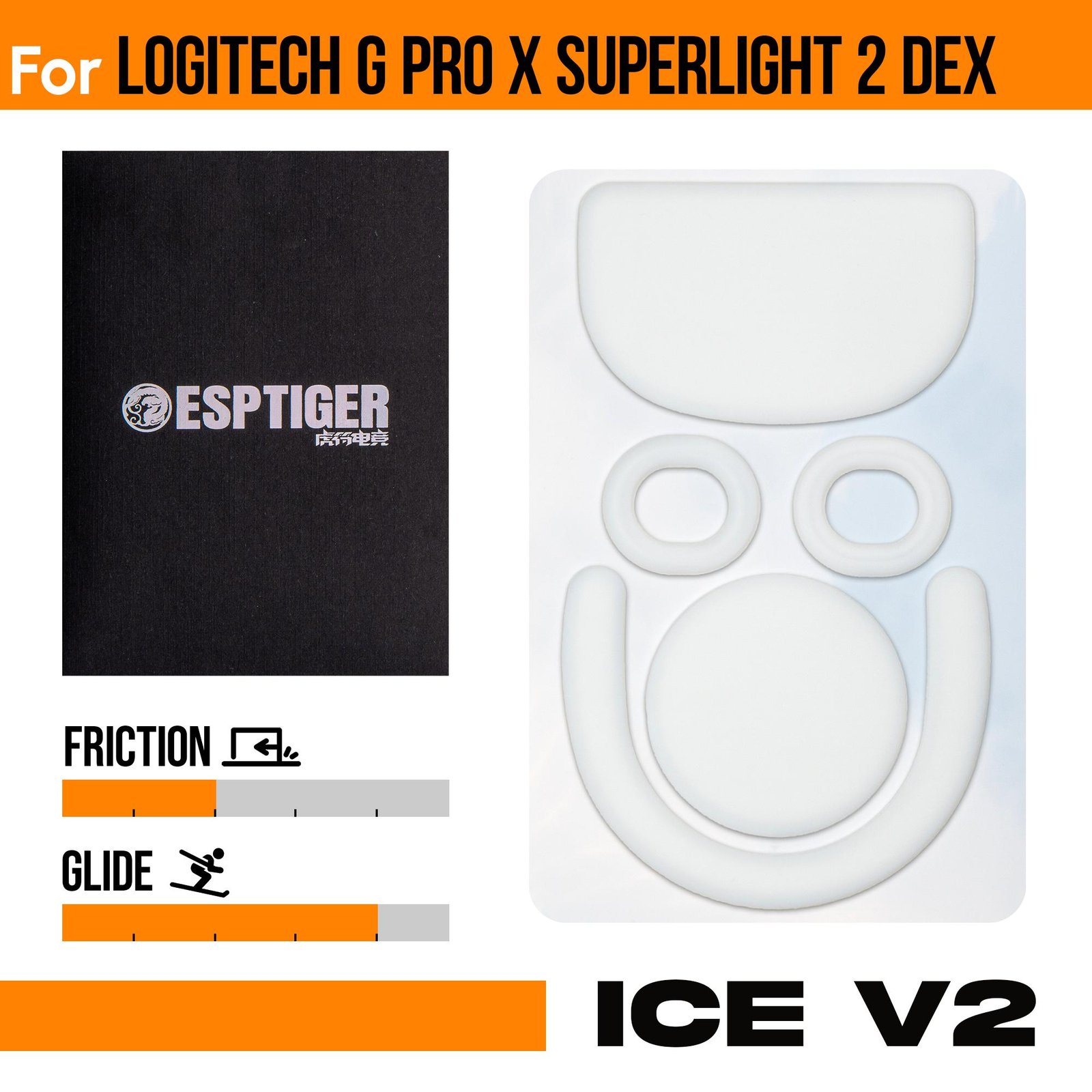 ESPTiger ICE V2 skates for Logitech G PRO X SUPERLIGHT 2 DEX