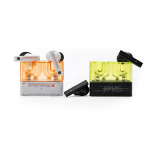 MOONDROP Space Travel 2 earbuds in white and black with their charging cases