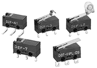 Manufacturer reference image showing different Omron D2F switch variants
